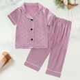 thumbnail image 6 of Xudanell Toddler Baby Girls Pajamas Silk Satin Short Sleeve Botton Shirt Tops Shorts Set Summer Sleepwear Lounge Pjs (6-12 Months,Purple), 6 of 6