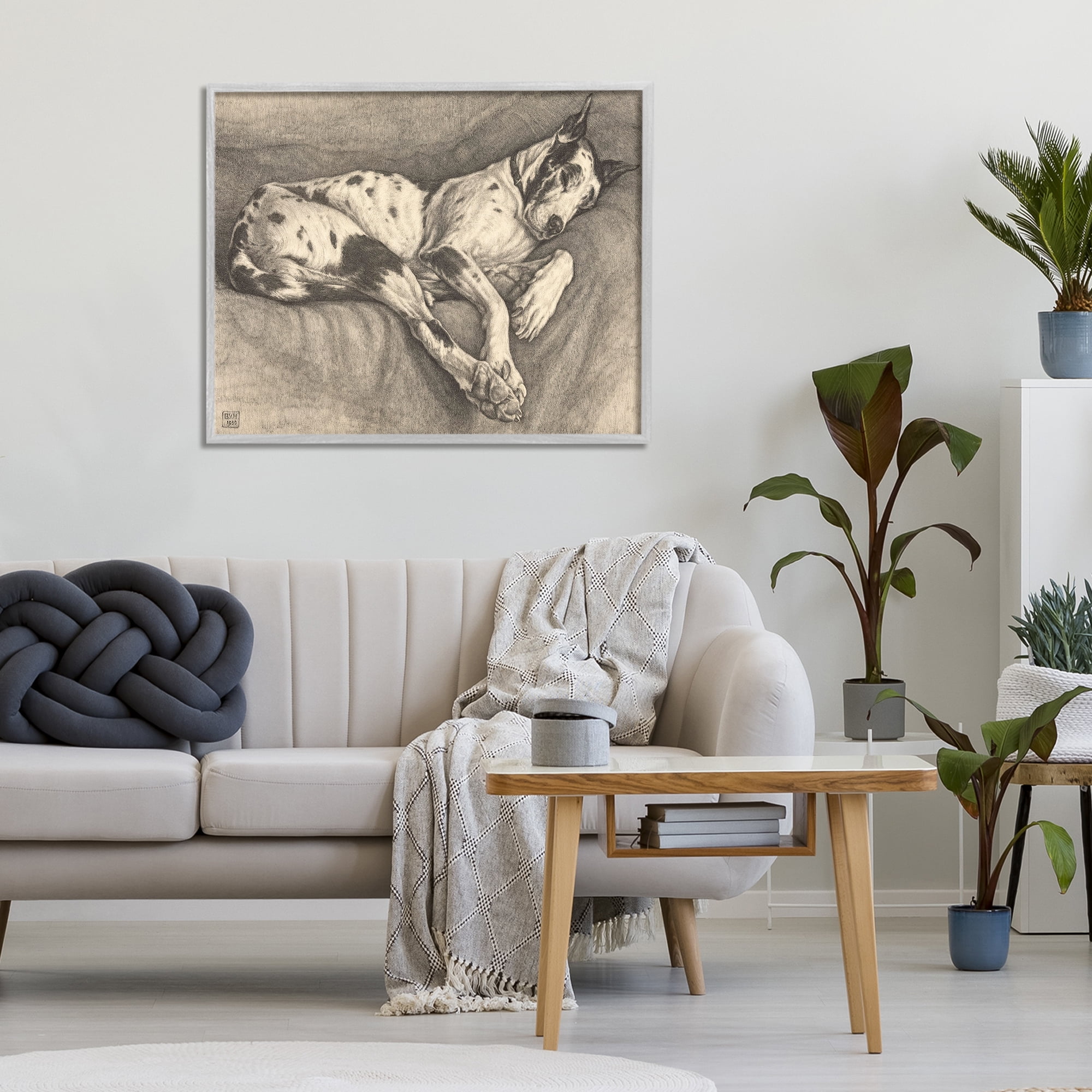 Stupell Industries Sleeping Hound Drawing Gray Framed Giclee Art, design by Bertha Van Hasselt