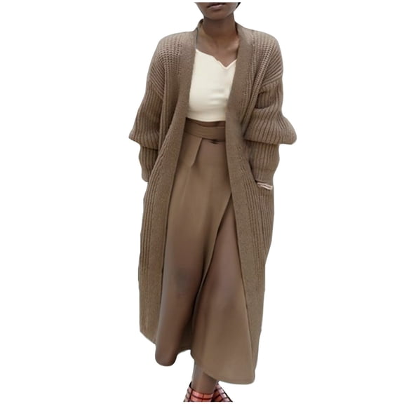 jtjvou Cardigans for Women Chunky Fashion Solid Long Cardigan Sweaters Casual Comfy Warm Fall Winter Coat with Pockets,Khaki,M