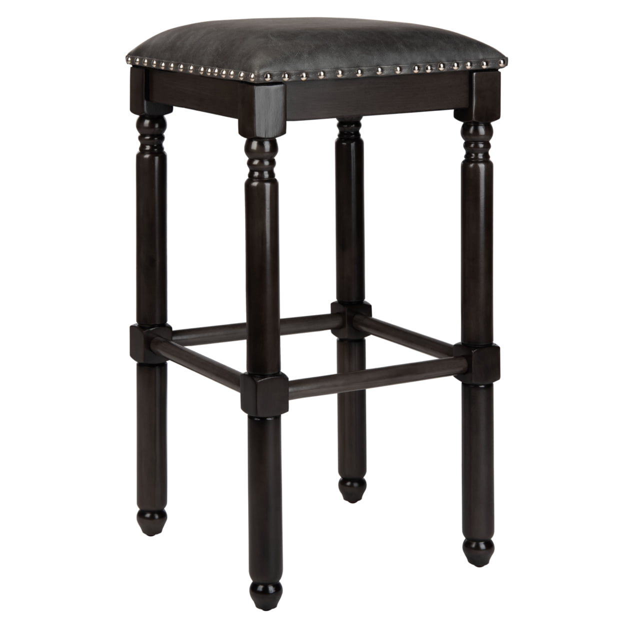 SAFAVIEH Preston Mid-Century Retro Bar Stool, Set of 2, Grey Leather