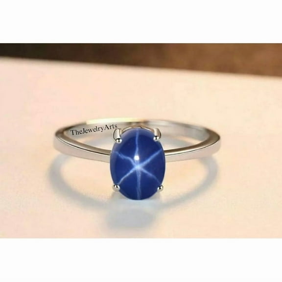 Natural Star Blue Sapphire Ring 925 Sterling Silver Stone Promise Ring Silver Lindy Star Engagement Ring Birthday Jewelry Gift for Her