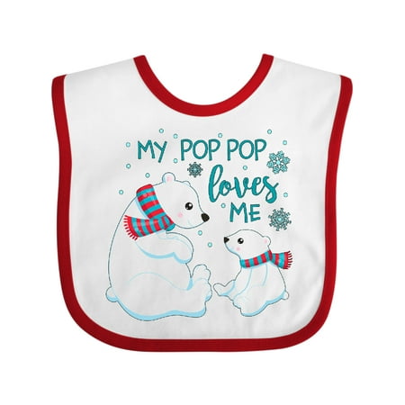 

Inktastic My Pop Pop Loves Me- Cute Polar Bears Gift Baby Boy or Baby Girl Bib