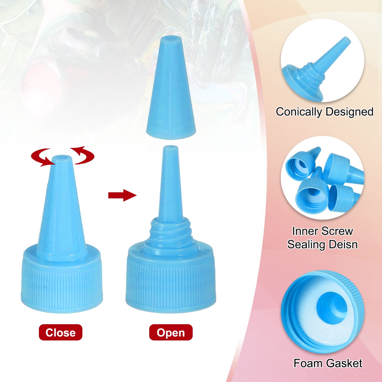 Uxcell24/410 Twist Top Caps, 100Pcs Plastic Squeeze Bottle Replacement Caps with Foam Gasket for Paint Lids Glue Dispensing DIY Crafts, Blue