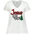 thumbnail image 3 of Inktastic Christmas Jesus is the Reason with Green Plaid Tree Women's Plus Size V-Neck T-Shirt, 3 of 5
