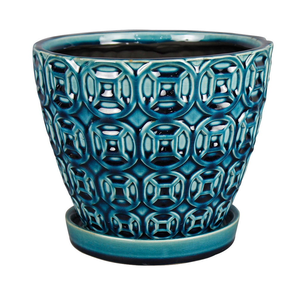 Southern Patio 12 Inch Ceramic Clay Mayer Flower Planter & Saucer Tray