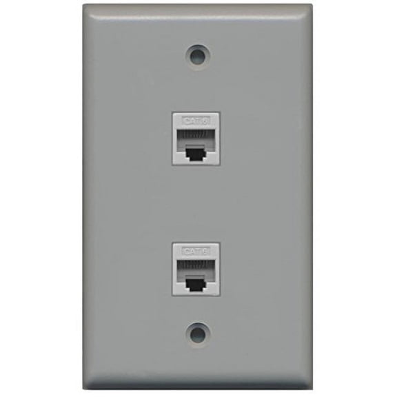 RiteAV - 2 Port Cat6 Female-Female Wall Plate - Gray