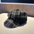 thumbnail image 1 of Retro Checkered Beret With Floral Embellishments; Artistic Style Baseball Cap With Three-dimensional Floral Decoration., 1 of 15