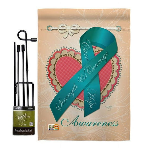 Breeze Decor BD-ST-GS-115095-IP-BO-D-US14-BD 13 x 18.5 in. Ovarian Awaress Inspirational Support Impressions Decorative Vertical Double Sided Garden Flag Set with Banner Pole