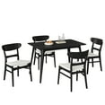 thumbnail image 6 of 5-Piece Mid-Century Modern Dining Set, 1 Wood Frame Dining Table and 4 Upholstered Ergonomic Chairs, Kitchen Furniture for 4, Black+Light beige, 6 of 9