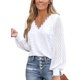 thumbnail image 1 of Blusas de mujer con escote en V, encaje festoneado, mangas largas de encaje, puños con banda, camisa elegante y chic, color blanco，yo, 1 of 5