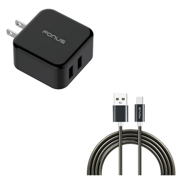 Type-C 3ft Metal USB Cable w 2-Port USB 30W Fast Home Charger G1W for Samsung Galaxy Tab S5e 10.5 S4 10.5 Note 10 Plus A 10.1 (2019) Fold A20 A10e - Sony Xperia 5 10 Plus 1