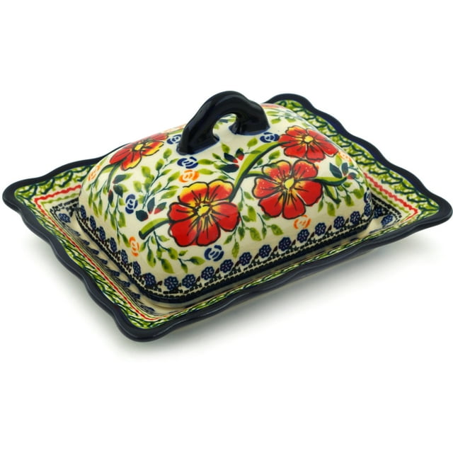 Polish Pottery 6¾inch Butter Dish (Amazing Concept Theme) Signature UNIKAT Hand Painted in