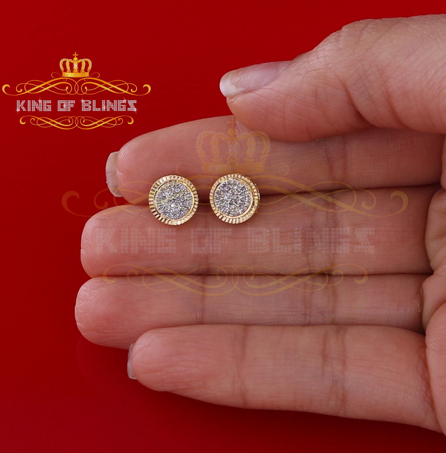 King of Bling's 10K Real Yellow Gold Real Diamond 0.15CT Men's/Women's Stud Micro Earring
