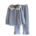 thumbnail image 2 of Clearance under 14!Sevevn Plush Womens Solid Color Set Season Thick Set Home Clothes Pajama Set Summer Gift Blue L, 2 of 4