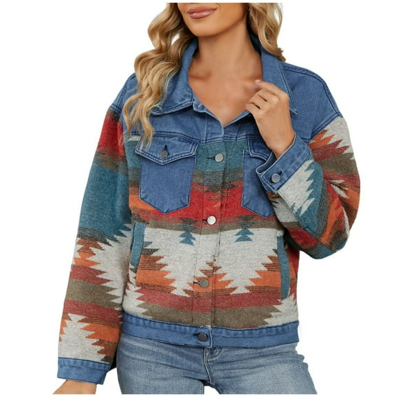 BEFOKA Women Cropped Denim Jacket Long Sleeve loose Fitted Stretchy Short Jean Jacket