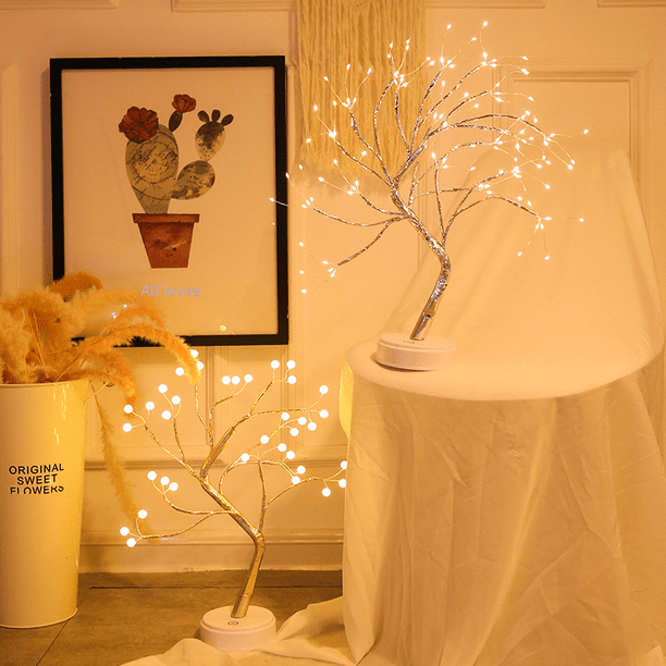 Luces navideñas led lámpara de alambre de cobre árbol de perlas luz interruptor táctil gypsophila luz de noche