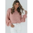 thumbnail image 3 of Women's Peach Blossom Bubble Sleeve Drop Shoulder Sweater with Big Flower Accent | [ZhiHiMeRi] | L, 3 of 5