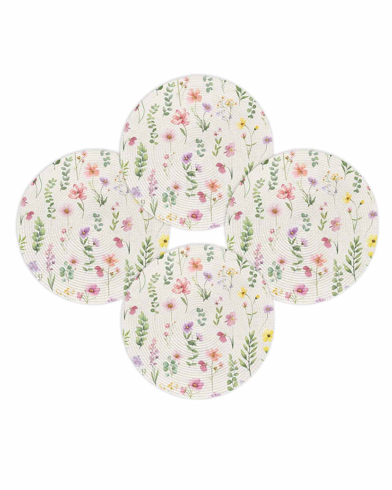13 Inch Round Placemats Set of 4, Pink Spring Floral Non Slip Heat Insulation PP Table Mats, Flowers Elegant Pastoral Rustic Washable Place Mats for Kitchen Dining Party Table Decor