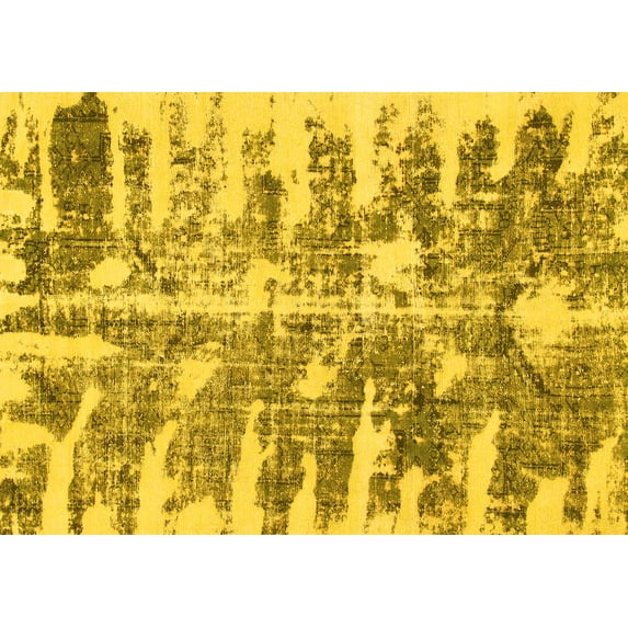 Ahgly Company Machine Washable Indoor Rectangle Abstract Yellow Modern Area Rugs, 7' x 9'