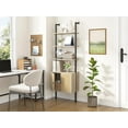 thumbnail image 4 of 73" Tall Bookshelf with Cabinet, Industrial Ladder Wall Mount Shelf Rattan Bookcase with Wood and Metal Frame, Plant Shelf Wall Storage Display for Living Room Bedroom,Light Ivory Brown, 4 of 16