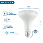 Great Value BR30 LED Floodlight Bulb, 8-Watt (65W Equivalent) Dimmable Daylight E26 Base (4 Pack)