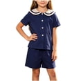 thumbnail image 2 of SOOMLON Back to School Outfits for Girls Knitted Collar Button up Shirts Shorts with Pockets 2 Piece Matching Set 1-10y, 2 of 9