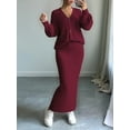 thumbnail image 5 of Womens Sweater Dress Knit Two Piece Maxi Skirt Sets Wine Red S, 5 of 8