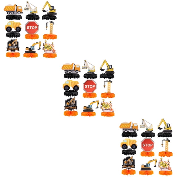 unbranded 27 pcs Construction Birthday Honeycomb Centerpieces Tabletop Adornment