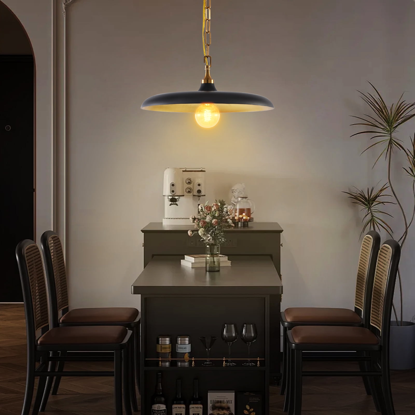 MW Lighting Matte Black&Gold Farmhouse Pendant Light for Kitchen Island,Coffee Shop
