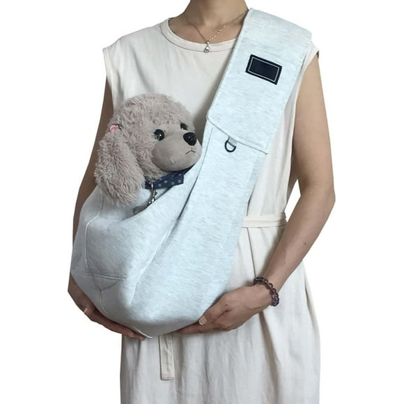 Fraise Dog Sling - Suitable for Small Dogs, Easily Holds 3-15lbs Pets, Adjustable Padded Shoulder Straps with Pocket, Reduce Neck Shoulder Stress, Designed for Everyday Travel (LightGray)