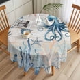 thumbnail image 3 of Sea Turtle Round Tablecloth 54 inches Marine Life Corals Shell Starfish Octopus Ocean Waterproof Oil-Proof Table Cloth Round Table Cover for Holiday Party Picnic Dinner Decor Indoor and Outdoor Use, 3 of 9
