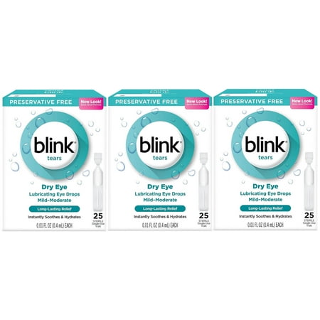 Blink Tears Dry Eye Lubricating Eye Drops Mild-Moderate 0.01 fl oz 25 Sterile Single-Use Vials - 3 Pack