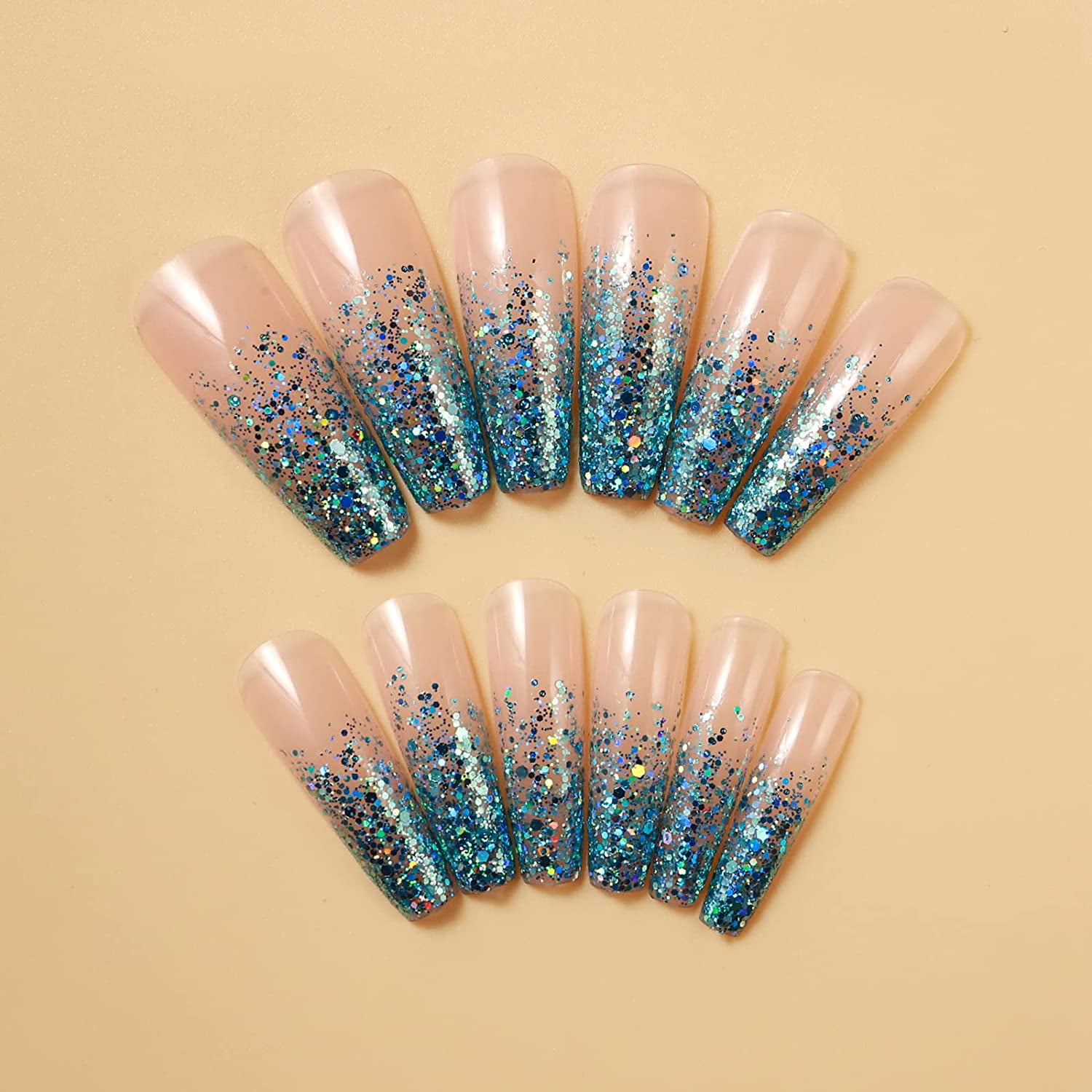 Optage komme udkast 24PCS Fake Nails with Ombre Glitter Design, Press on Nails Long Coffin  Luxury Nails, Acrylic Nails Artificial French Tip for Women/Daily/Party( glitter blue) - Walmart.com