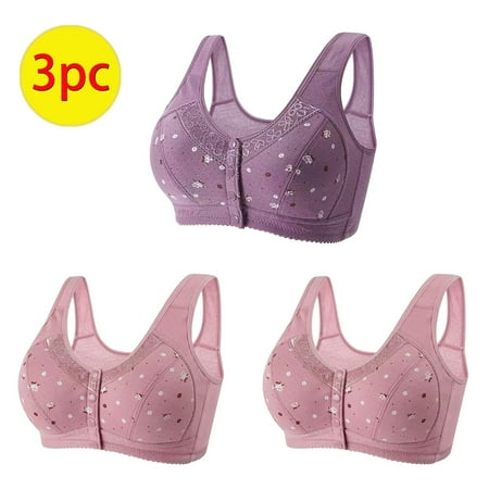 GERsome 3Pcs Assorted Color Everyday Bra Women s Plus Size Convenient Front Closure No Underwire Full Coverage Bras Comfort Wide Strap Sleep Bra for Women 3PCS#2Hot Pink/Purple S