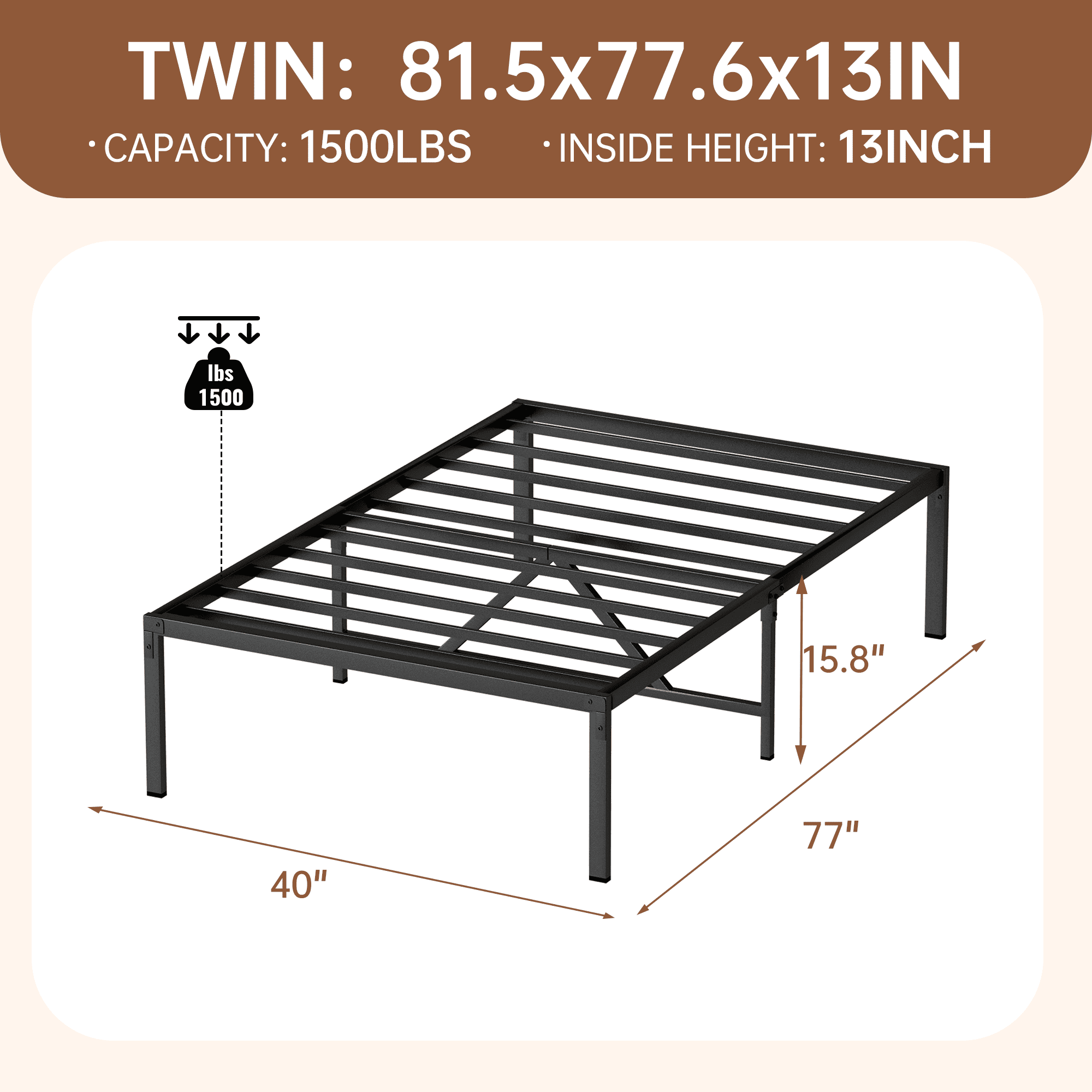 Baxluxe 15-inch oversized double bed frame, heavy-duty metal double platform bed frame, no spring mattress required, no noise, easy to assemble, black