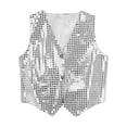 thumbnail image 5 of CPNG Boys Girls Sequin Outfits Sleeveless Waistcoat Shorts Hip-hop Jazz Dance Stage Performance Costume Vest Tops and Shorts Set(Silver,7-8 Years), 5 of 8