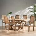 thumbnail image 2 of GDF Studio Zentner French Country Fabric Upholstered Wood and Cane 7 Piece Expandable Dining Set, Natural and Beige, 2 of 13