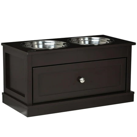 Topcobe Large Elevated Dog Bowls with Storage Drawer Containing 11L Capacity Raised Pet Food Bowl Dog Bowl Stand Dog Feeding Station Brown