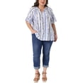 thumbnail image 2 of Agnes Orinda Women's Plus Size Top Floral Print Shirts V Neck Flared Short Sleeve Summer Casual Blouses 1X Blue, 2 of 6