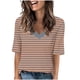 thumbnail image 3 of Camisas Sentuca de manga corta para mujer 2024, blusas informales con cuello en V y rayas sueltas, beige XXXL, 3 of 5