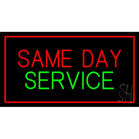 Same Day Service with Red Border LED Neon Sign 13 x 24 - inches, Clear Edge Cut Acrylic Backing, with Dimmer - Bright and Premium built indoor LED Neon Sign for Computer & Electronics store decor.