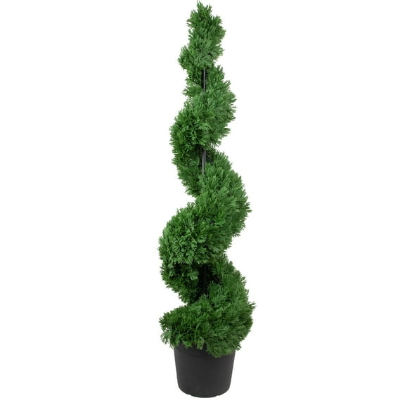 5' Artificial Cedar Spiral Topiary Tree in Black Pot  Unlit - 12