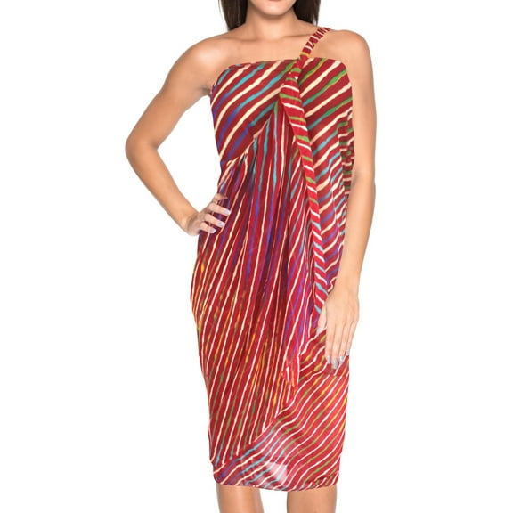 HAPPY BAY Women's Beachwear Summer Beach Wrap Bikini Wraps Sarong Coverups Swimwear Swim Cover up Skirt Swimsuit Pareo for Women One Size Maroon, Stripes