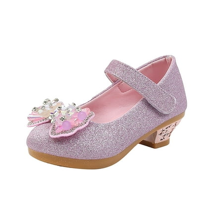 Xfvqtps Girls Sandals Crystal High Heels Sequins Glitter Bow Dress Dance Princess Wedding Party Shoes Leather Piano Performance Fashion Model Walk Show Shoes Pink