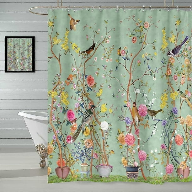 Shower Curtain,Butterfly Bird Flower Waterproof Bathroom Curtains,Mould Proof Resistant Wet Room Shower Curtain,Washable Bathtub Curtain with 12 Hooks