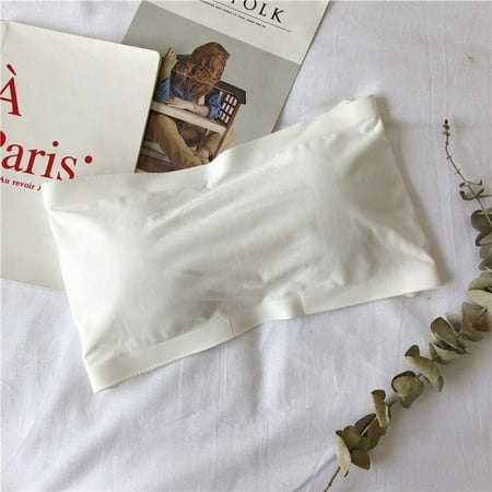 

Clearance Women Ice Silk Seamless Tube Tops Strapless Removable Padded Bandeau Hollow Cross Back Hook Eye Wrapped Chest Bralette