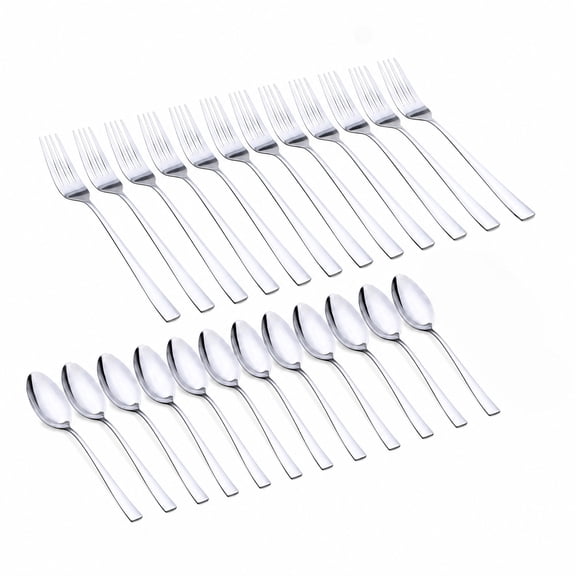 Syltano 24-Piece Silverware Set, 410 Stainless Steel Forks and Spoons Flatware, Commercial Cutlery for Restaurant, Hotel & Catering, Western Steak Dinnerware Set, 12 Forks & 12 Spoons, Easy to Clean