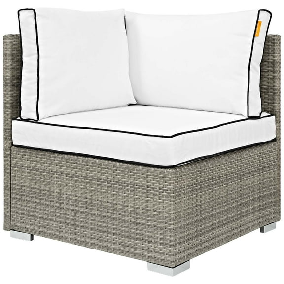 Modern Contemporary Urban Design Outdoor Patio Balcony Garden Furniture Sofa Corner Chair, Sunbrella Rattan Wicker, White Light Gray