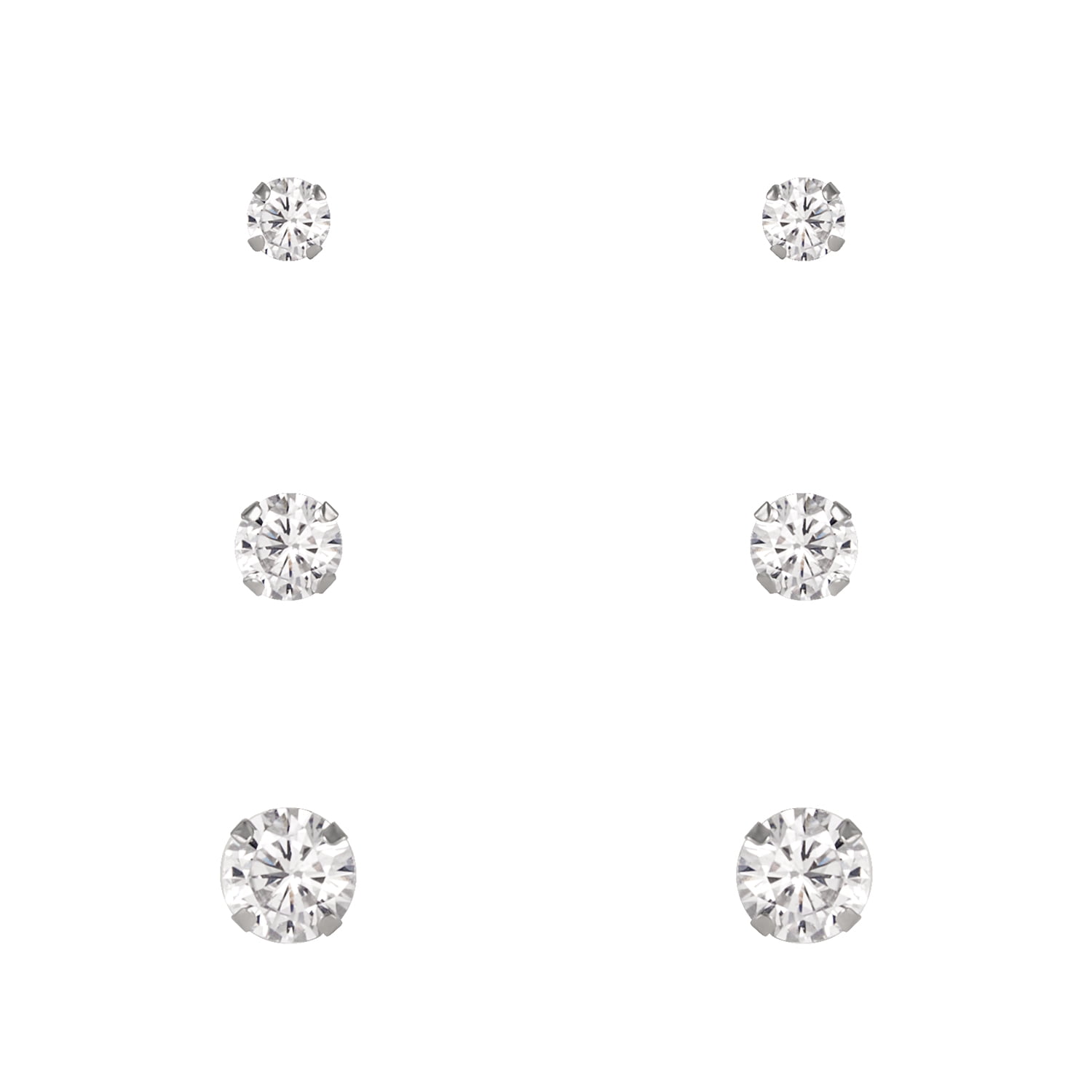 Brilliance Fine Jewelry 10kt White Gold Cubic Zirconia  Stud Earrings Set, 3/4/5mm
