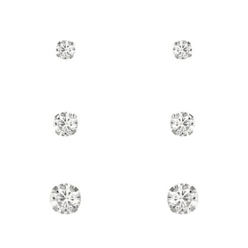 Brilliance Fine Jewelry 10kt White Gold Cubic Zirconia  Stud Earrings Set, 3/4/5mm